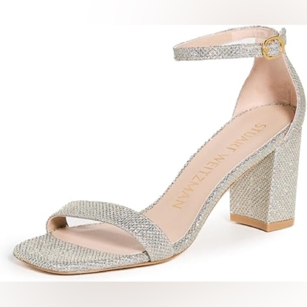 Stuart Weitzman Nudistcurve Block Sandals Metallic Gold | Size 6.5